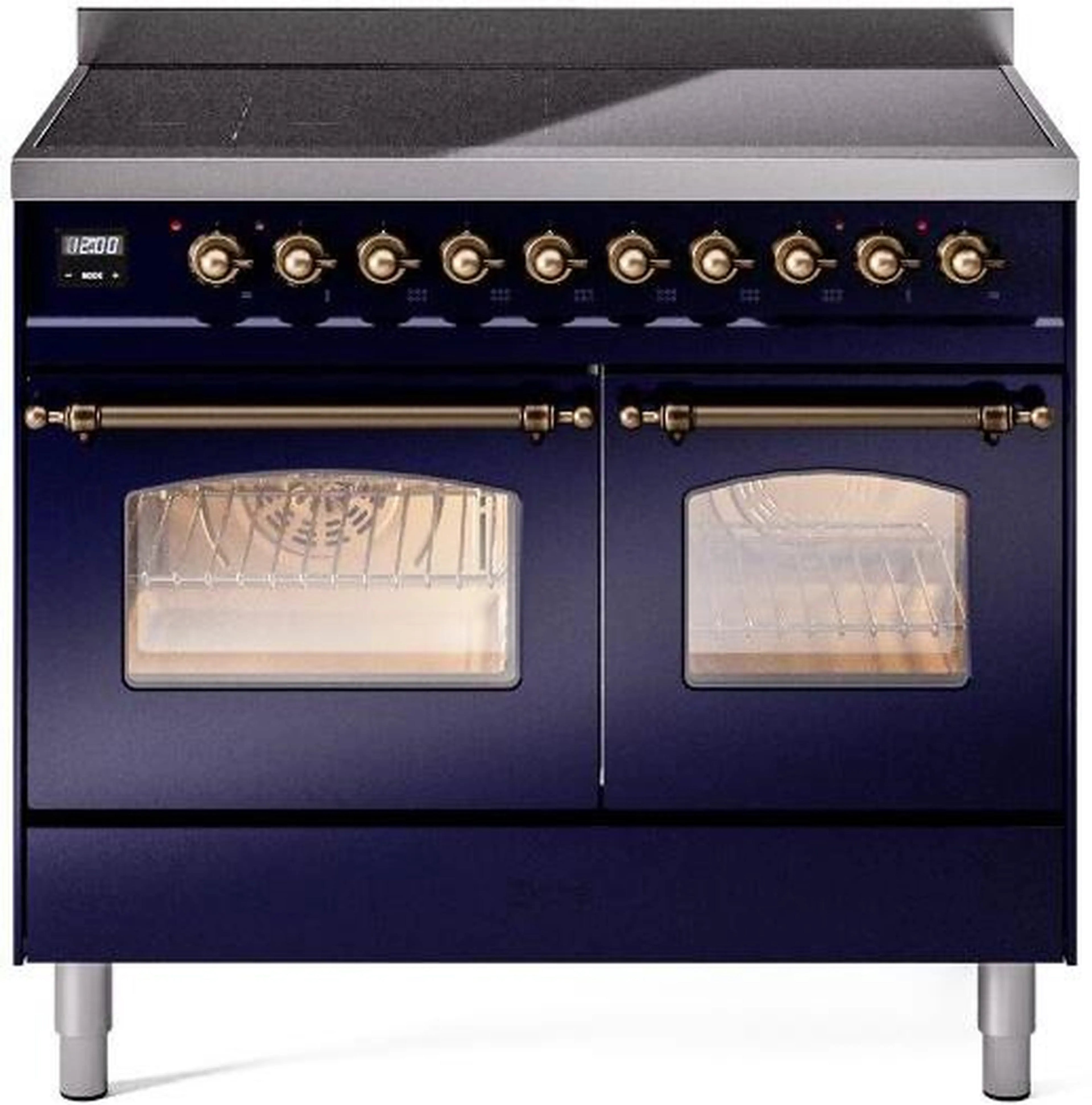 ILVE Nostalgie II 40-Inch Freestanding Electric Induction Range in Midnight Blue with Bronze Trim (UPDI406NMPMBB)