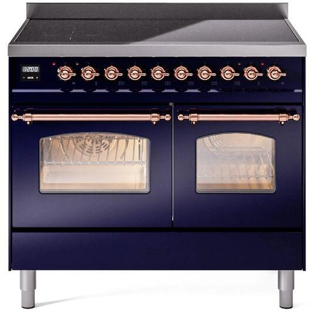 ILVE Nostalgie II 40-Inch Freestanding Electric Induction Range in Midnight Blue with Copper Trim (UPDI406NMPMBP)