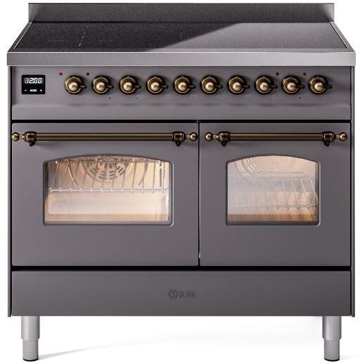 ILVE Nostalgie II 40-Inch Freestanding Electric Induction Range in Matte Graphite with Bronze Trim (UPDI406NMPMGB)