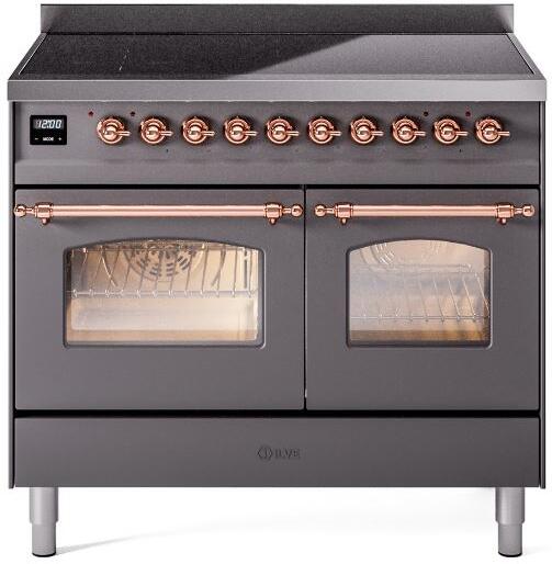 ILVE Nostalgie II 40-Inch Freestanding Electric Induction Range in Matte Graphite with Copper Trim (UPDI406NMPMGP)