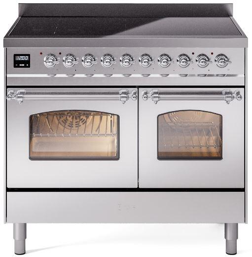 ILVE Nostalgie II 40-Inch Freestanding Electric Induction Range in Stainless Steel with Chrome Trim (UPDI406NMPSSC)