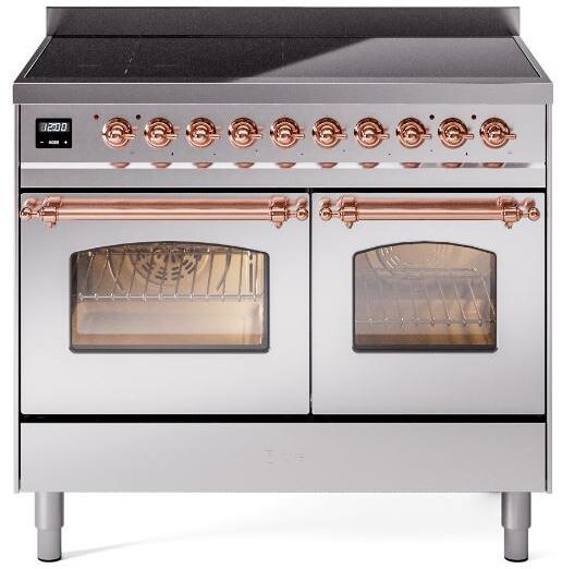 ILVE Nostalgie II 40-Inch Freestanding Electric Induction Range in Stainless Steel with Copper Trim (UPDI406NMPSSP)