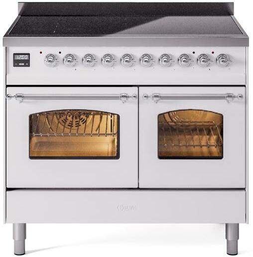 ILVE Nostalgie II 40-Inch Freestanding Electric Induction Range in White with Chrome Trim (UPDI406NMPWHC)