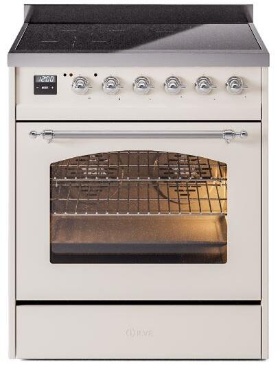 ILVE Nostalgie II 30-Inch Freestanding Electric Induction Range in Antique White with Bronze Trim (UPI304NMPAWB)