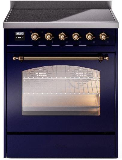 ILVE Nostalgie II 30-Inch Freestanding Electric Induction Range in Midnight Blue with Bronze Trim (UPI304NMPMBB)