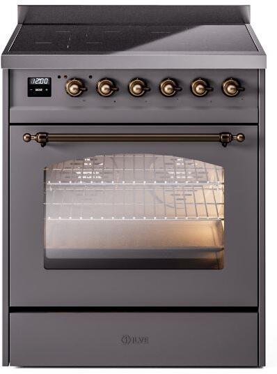 ILVE Nostalgie II 30-Inch Freestanding Electric Induction Range in Matte Graphite with Bronze Trim (UPI304NMPMGB)