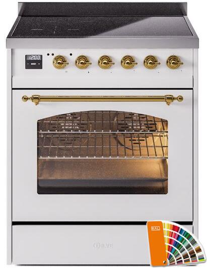 ILVE Nostalgie II 30-Inch Freestanding Electric Induction Range in Custom RAL with Brass Trim (UPI304NMPRAG)