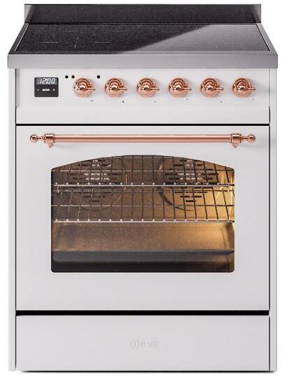 ILVE Nostalgie II 30-Inch Freestanding Electric Induction Range in White with Copper Trim (UPI304NMPWHP)