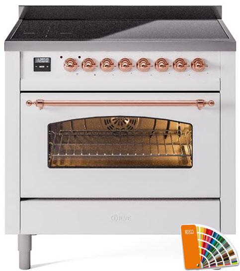 ILVE Nostalgie II 36-Inch Freestanding Electric Induction Range in Custom RAL with Copper Trim (UPI366NMPRAP)