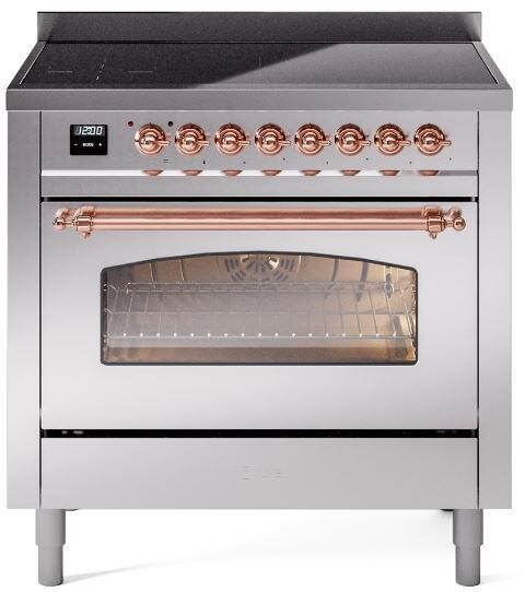 ILVE Nostalgie II 36-Inch Freestanding Electric Induction Range in Stainless Steel with Copper Trim (UPI366NMPSSP)