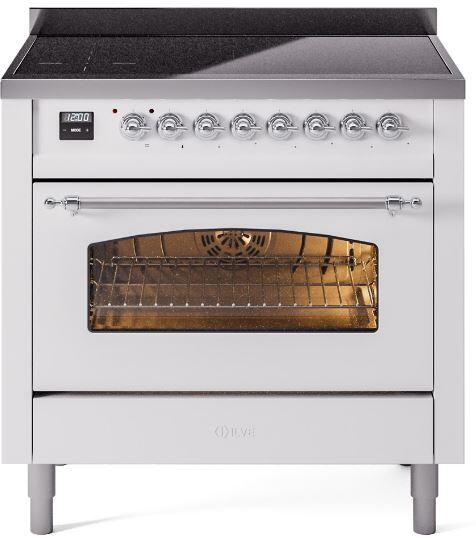 ILVE Nostalgie II 36-Inch Freestanding Electric Induction Range in White with Chrome Trim (UPI366NMPWHC)