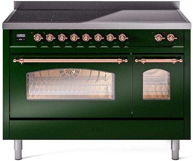 ILVE Nostalgie II 48-Inch Freestanding Electric Induction Range in Emerald Green with Copper Trim (UPI486NMPEGP)