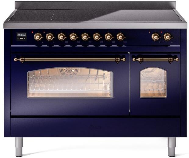 ILVE Nostalgie II 48-Inch Freestanding Electric Induction Range in Midnight Blue with Bronze Trim (UPI486NMPMBB)