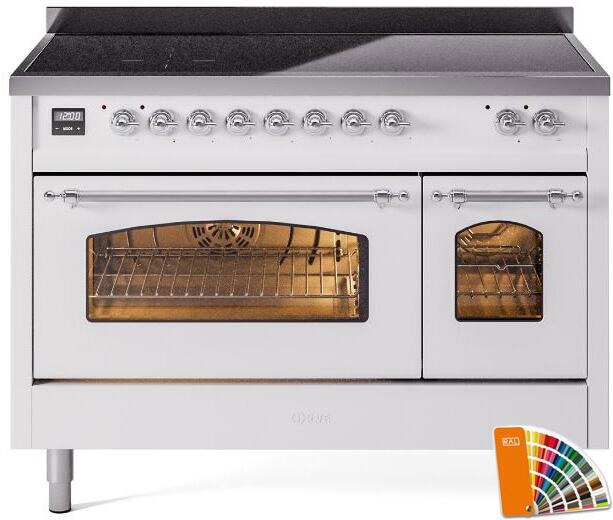 ILVE Nostalgie II 48-Inch Freestanding Electric Induction Range in Custom RAL with Chrome Trim (UPI486NMPRAC)