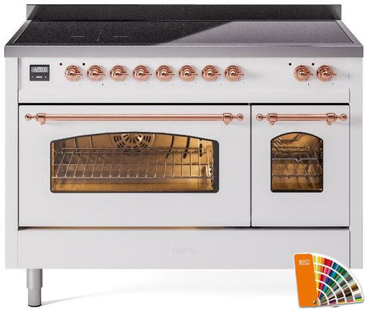 ILVE Nostalgie II 48-Inch Freestanding Electric Induction Range in Custom RAL with Copper Trim (UPI486NMPRAP)