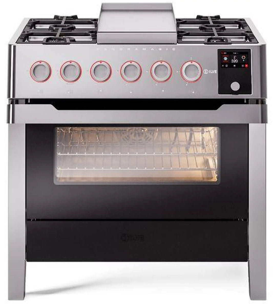 ILVE Panoramagic 36-Inch Freestanding Dual Fuel Range in Stainless Steel (UPM09DFS3SS)