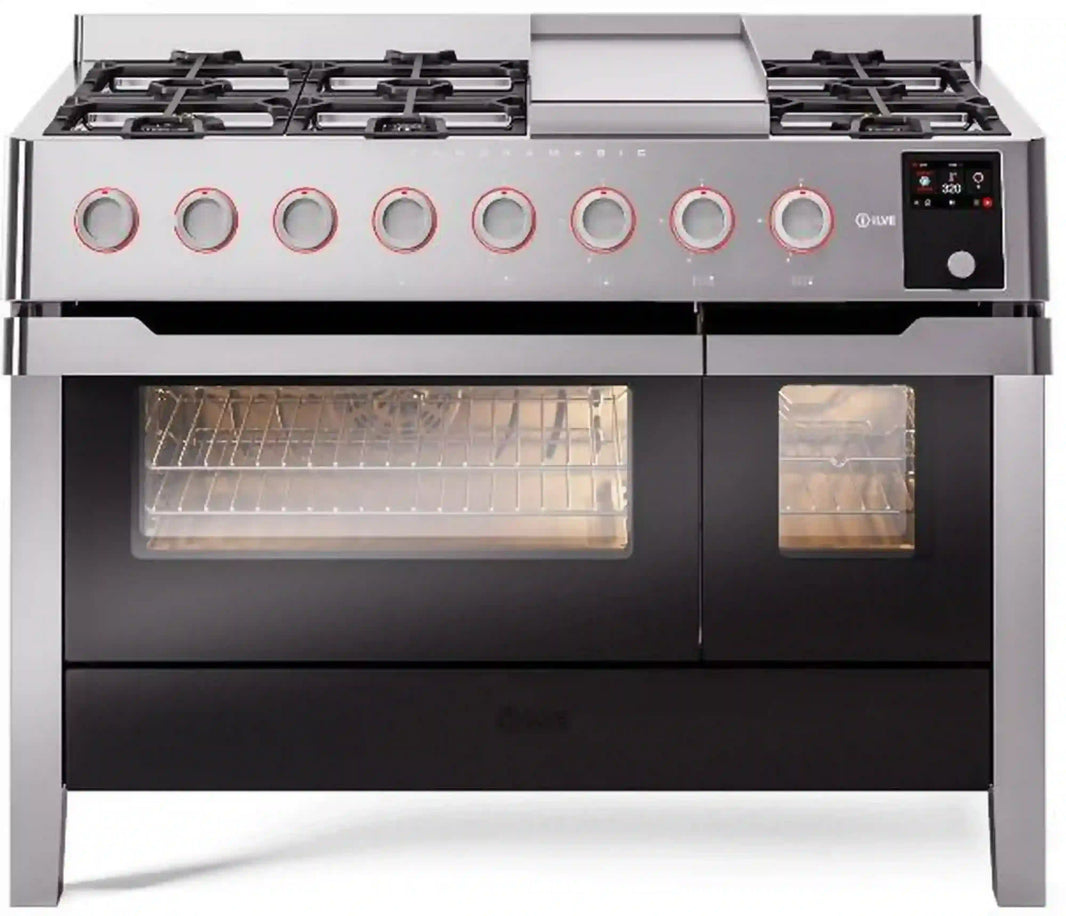 ILVE Panoramagic 48-Inch Freestanding Dual Fuel Range in Stainless Steel (UPM12FDS3SS)