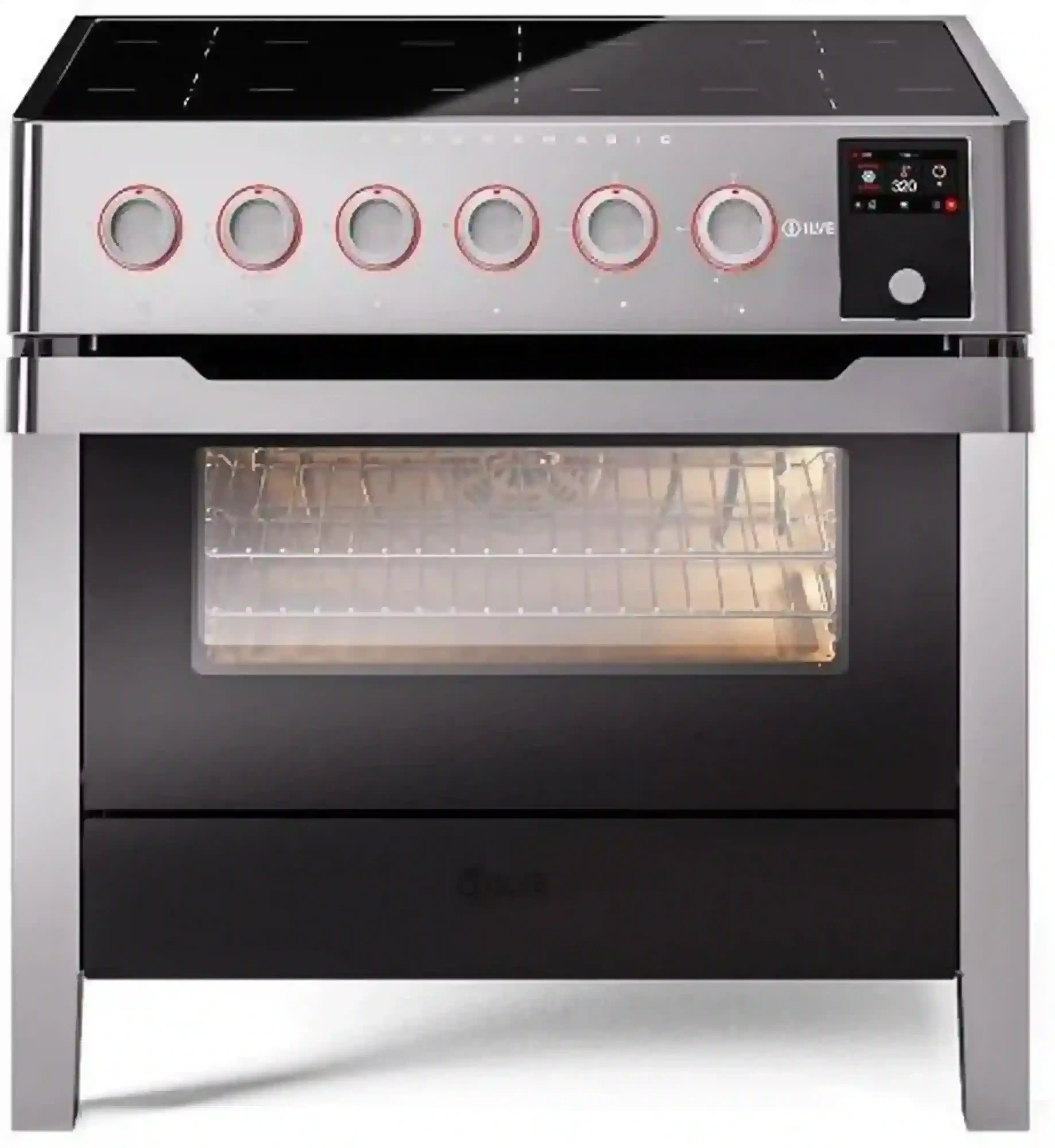 ILVE Panoramagic 36-Inch Freestanding Electric Induction Range with Convection Oven in Stainless Steel (UPMI09S3SS)