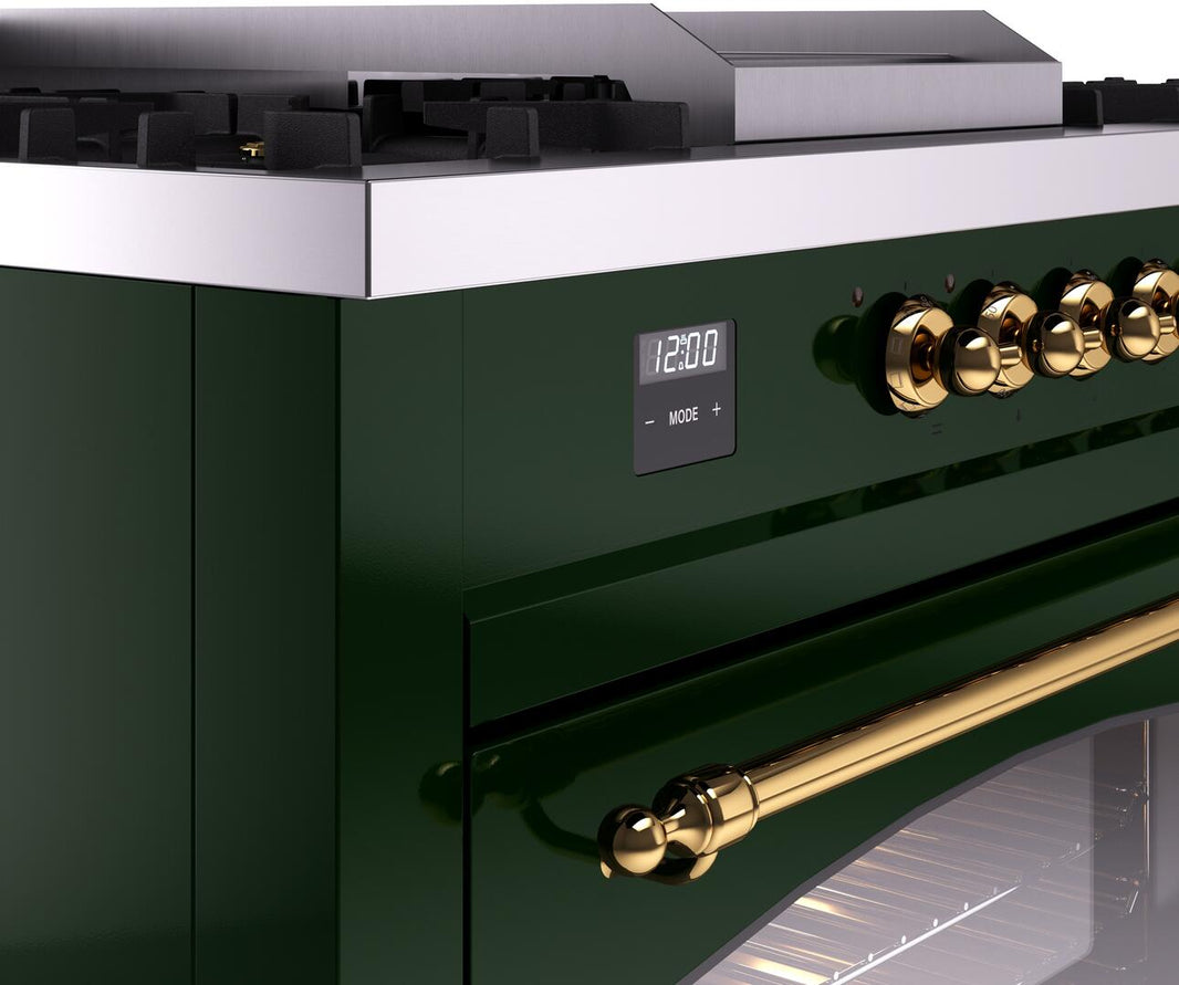 ILVE Nostalgie II 60-Inch Dual Fuel Freestanding Range in Emerald Green with Brass Trim (UP60FSNMPEGG)