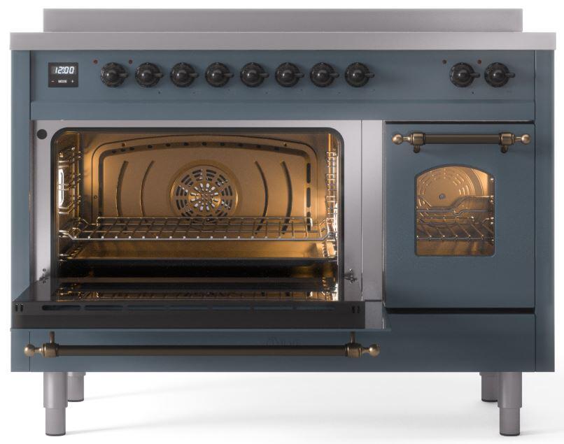 ILVE Nostalgie II 48-Inch Freestanding Electric Induction Range in Blue Grey with Bronze Trim (UPI486NMPBGB)