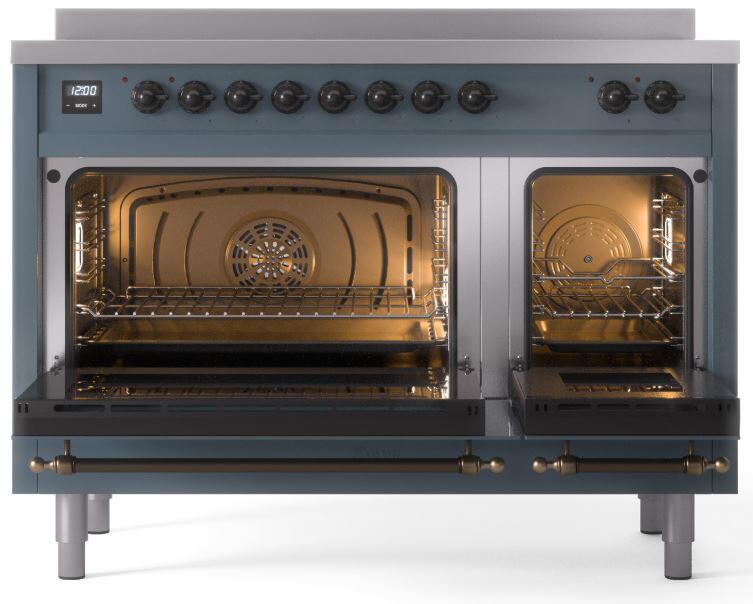 ILVE Nostalgie II 48-Inch Freestanding Electric Induction Range in Blue Grey with Bronze Trim (UPI486NMPBGB)