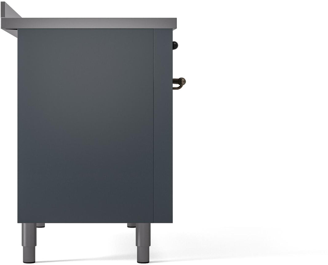 ILVE Nostalgie II 48-Inch Freestanding Electric Induction Range in Blue Grey with Bronze Trim (UPI486NMPBGB)