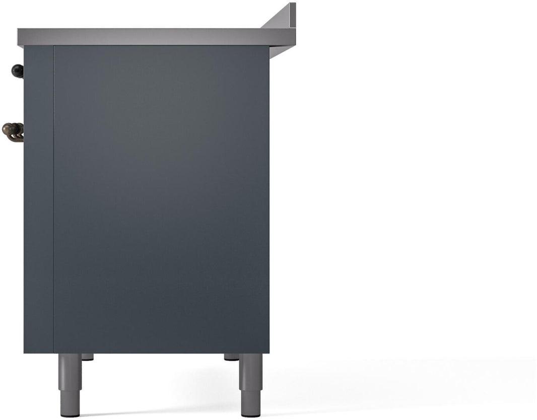 ILVE Nostalgie II 48-Inch Freestanding Electric Induction Range in Blue Grey with Bronze Trim (UPI486NMPBGB)