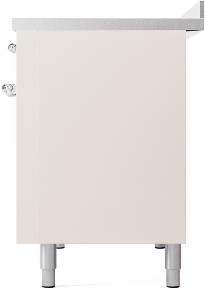 ILVE Nostalgie II 48-Inch Freestanding Electric Induction Range in Antique White with Chrome Trim (UPI486NMPAWC)