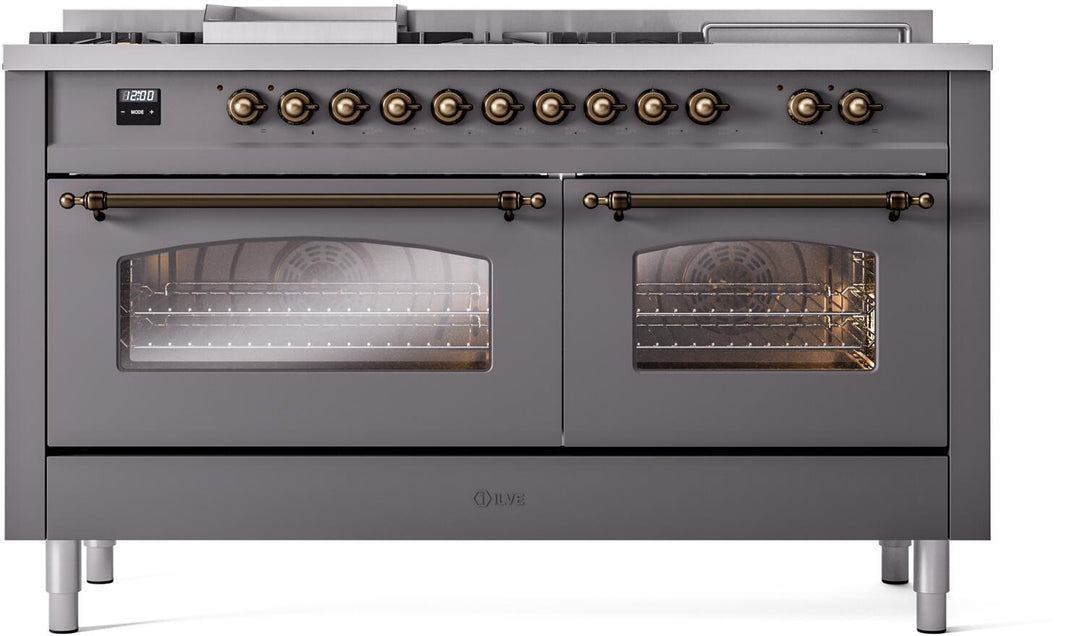 ILVE Nostalgie II 60-Inch Dual Fuel Freestanding Range in Matte Graphite with Bronze Trim (UP60FSNMPMGB)