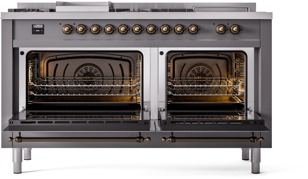 ILVE Nostalgie II 60-Inch Dual Fuel Freestanding Range in Matte Graphite with Bronze Trim (UP60FSNMPMGB)