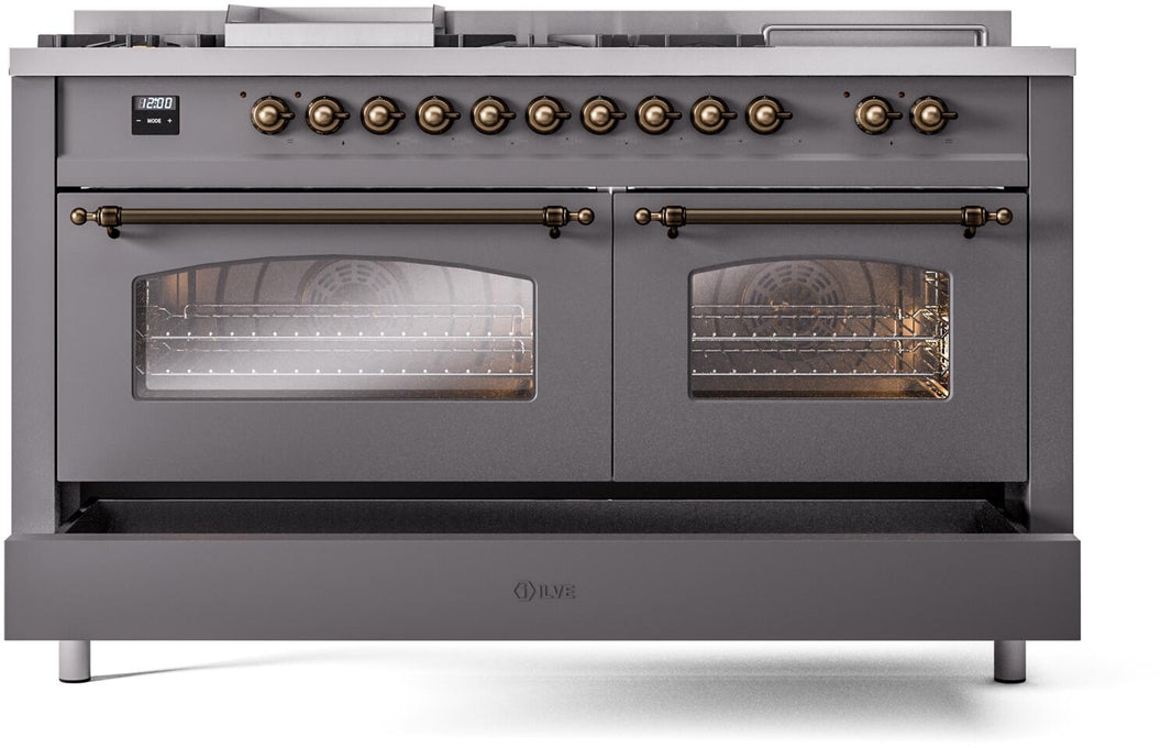 ILVE Nostalgie II 60-Inch Dual Fuel Freestanding Range in Matte Graphite with Bronze Trim (UP60FSNMPMGB)