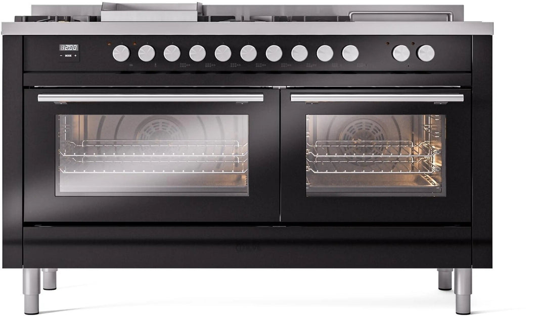 ILVE 60-Inch Professional Plus II Freestanding Dual Fuel Range with 7 Gas Burner in Glossy Black (UP60FSWMPBK)