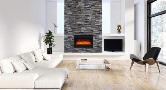 Amantii Zero Clearance 33" Electric Fireplace ZECL-33-3624-BG with 36" x 24" Black Glass Surround