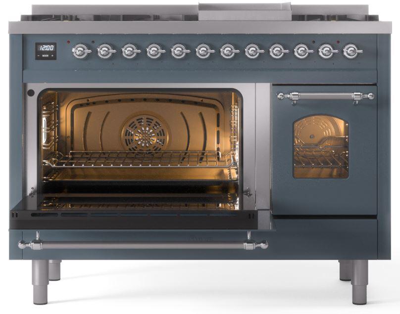 ILVE Nostalgie II 48-Inch Dual Fuel Freestanding Range in Blue Grey with Chrome Trim (UP48FNMPBGC)