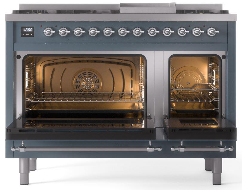 ILVE Nostalgie II 48-Inch Dual Fuel Freestanding Range in Blue Grey with Chrome Trim (UP48FNMPBGC)