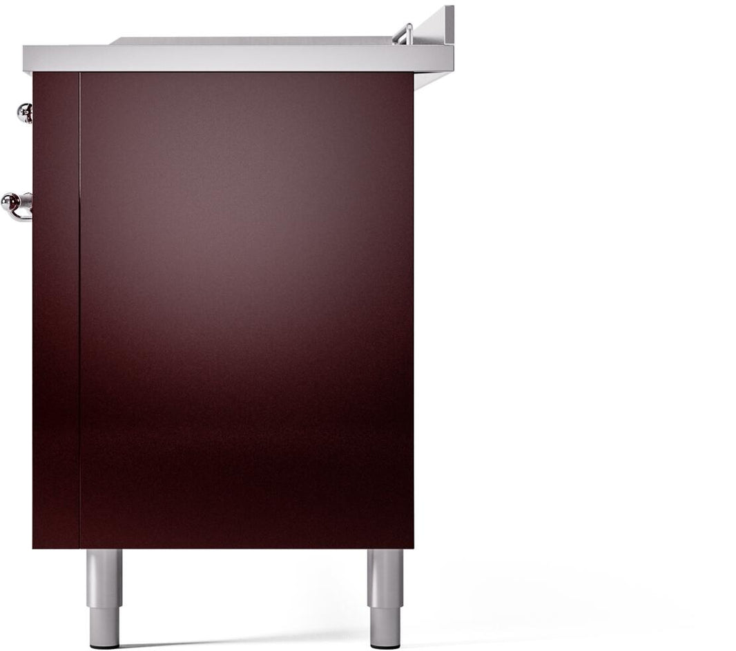 ILVE Nostalgie II 60-Inch Dual Fuel Freestanding Range in Burgundy with Chrome Trim (UP60FSNMPBUC)