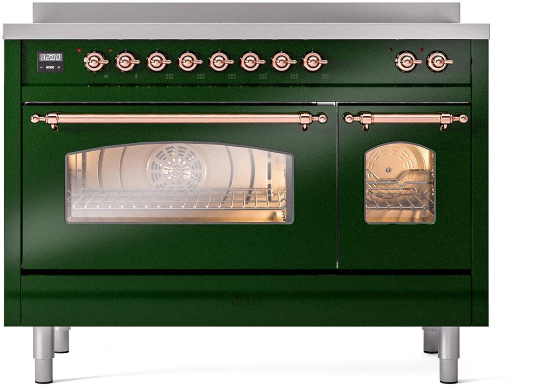 ILVE Nostalgie II 48-Inch Freestanding Electric Induction Range in Emerald Green with Copper Trim (UPI486NMPEGP)