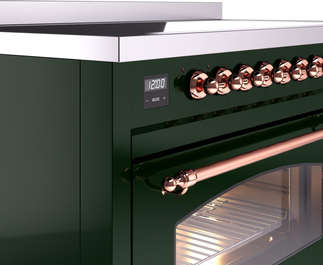 ILVE Nostalgie II 48-Inch Freestanding Electric Induction Range in Emerald Green with Copper Trim (UPI486NMPEGP)