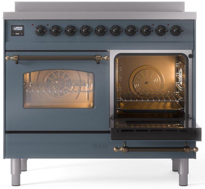 ILVE Nostalgie II 40-Inch Freestanding Electric Induction Range in Blue Grey with Bronze Trim (UPDI406NMPBGB)