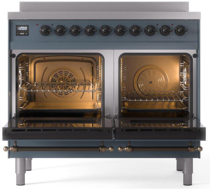 ILVE Nostalgie II 40-Inch Freestanding Electric Induction Range in Blue Grey with Bronze Trim (UPDI406NMPBGB)