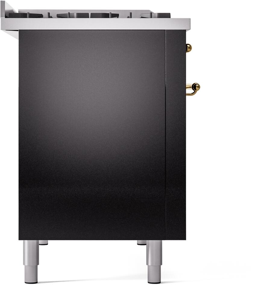 ILVE Nostalgie II 48-Inch Dual Fuel Freestanding Range in Glossy Black with Brass Trim (UP48FNMPBKG)