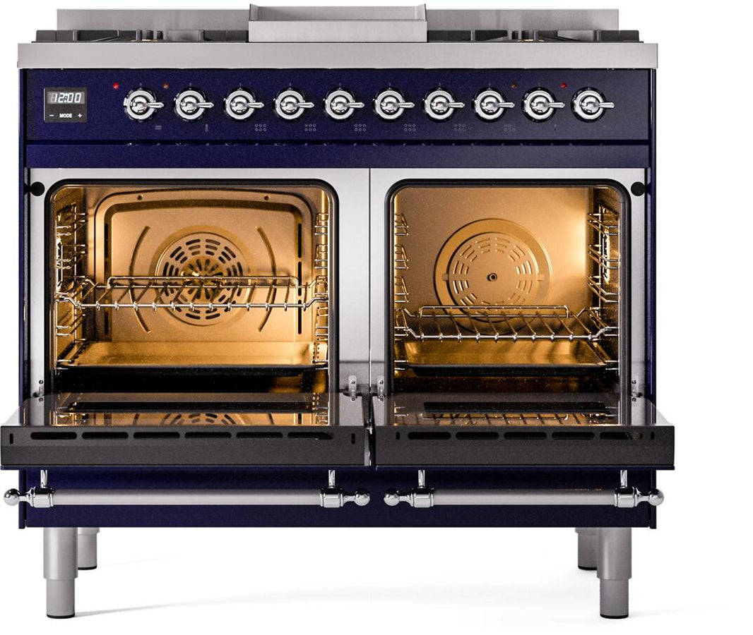 ILVE Nostalgie II 40-Inch Dual Fuel Freestanding Range in Midnight Blue with Chrome Trim (UPD40FNMPMBC)