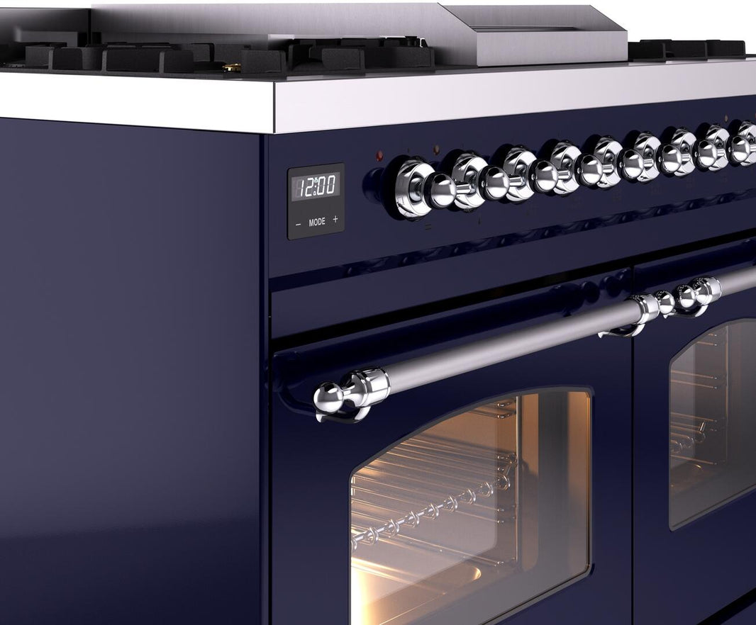 ILVE Nostalgie II 40-Inch Dual Fuel Freestanding Range in Midnight Blue with Chrome Trim (UPD40FNMPMBC)