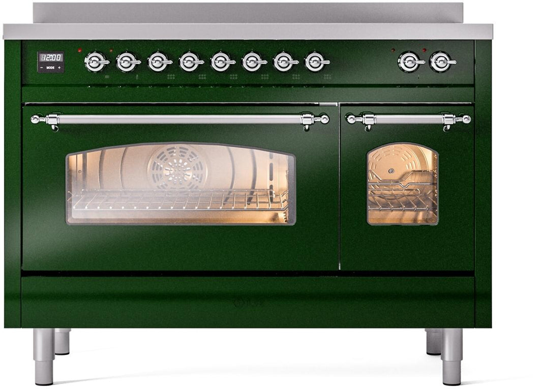 ILVE Nostalgie II 48-Inch Freestanding Electric Induction Range in Emerald Green with Chrome Trim (UPI486NMPEGC)