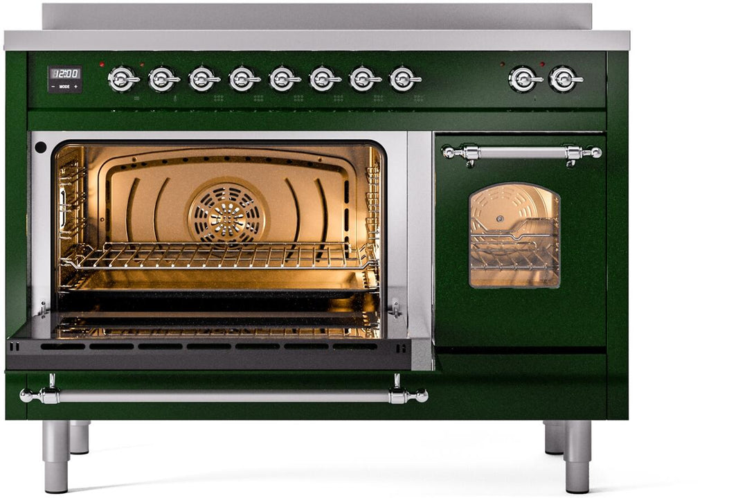 ILVE Nostalgie II 48-Inch Freestanding Electric Induction Range in Emerald Green with Chrome Trim (UPI486NMPEGC)