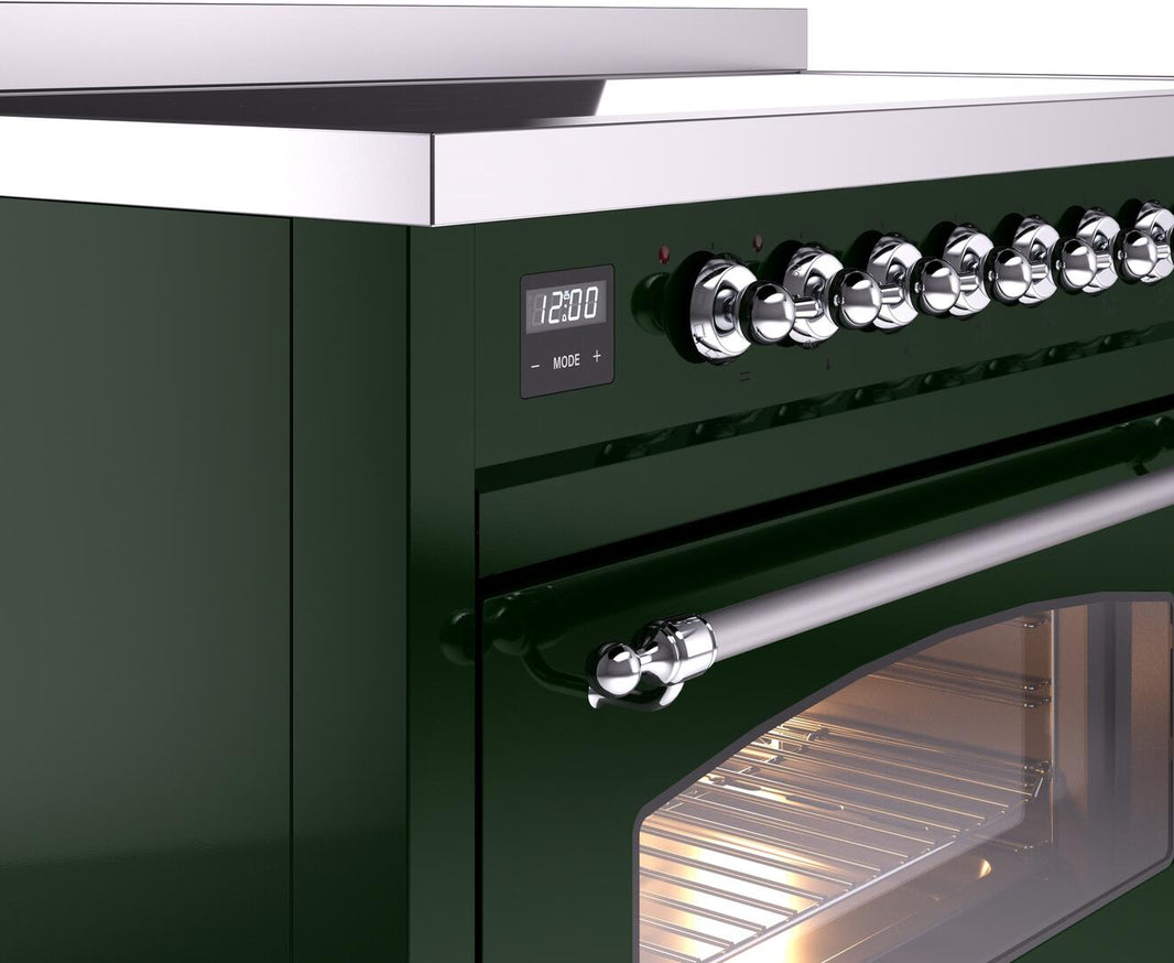 ILVE Nostalgie II 48-Inch Freestanding Electric Induction Range in Emerald Green with Chrome Trim (UPI486NMPEGC)