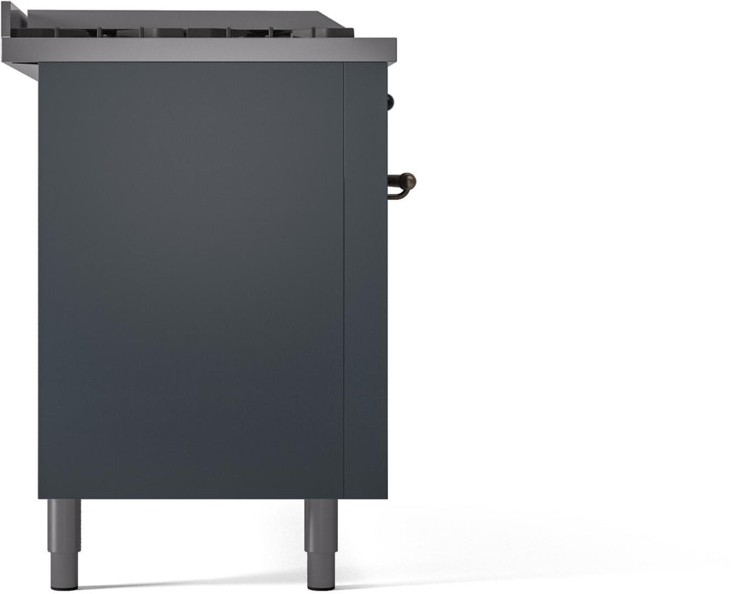 ILVE Nostalgie II 60-Inch Dual Fuel Freestanding Range in Blue Grey with Bronze Trim (UP60FSNMPBGB)