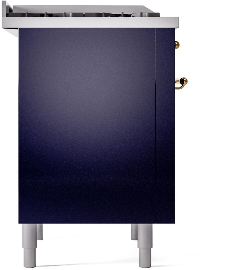 ILVE Nostalgie II 36-Inch Dual Fuel Freestanding Range in Midnight Blue with Brass Trim (UP36FNMPMBG)