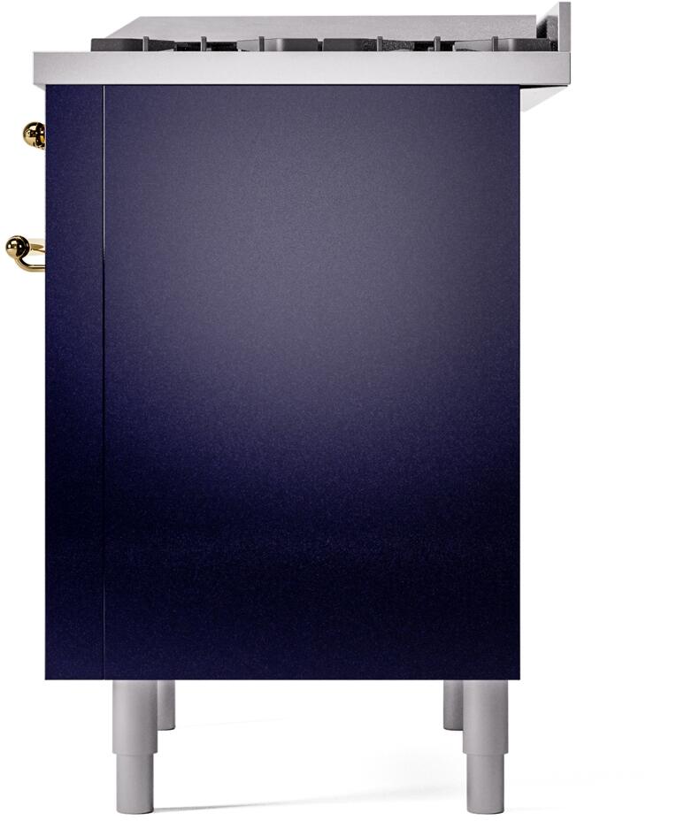 ILVE Nostalgie II 36-Inch Dual Fuel Freestanding Range in Midnight Blue with Brass Trim (UP36FNMPMBG)