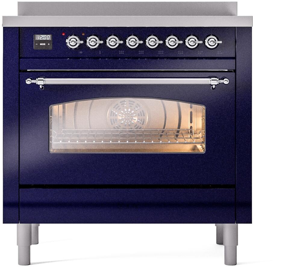 ILVE Nostalgie II 36-Inch Freestanding Electric Induction Range in Midnight Blue with Chrome Trim (UPI366NMPMBC)